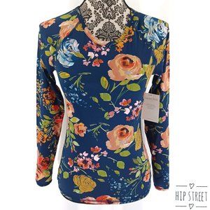 GARNET HILL Floral LS Stretch Tee Shirt XS NWT